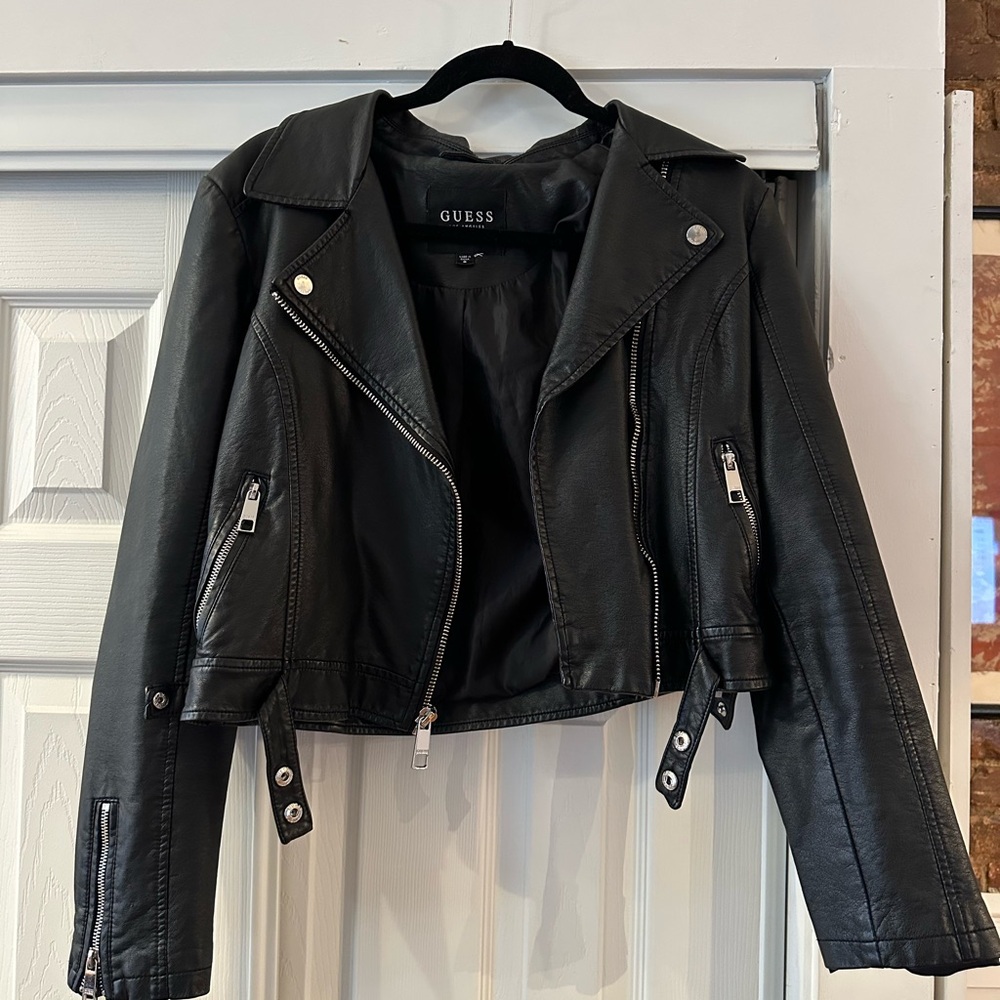 GUESS Women's Black Faux Leather Jacket